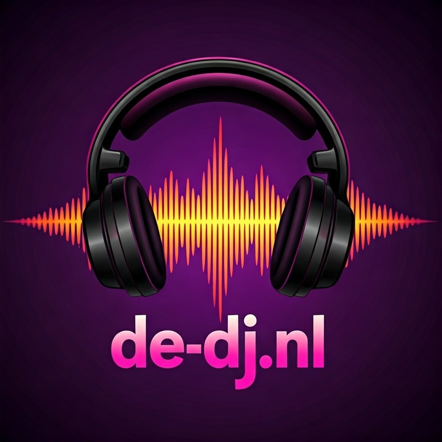 de-dj.nl logo: koptelefoon met geluidsgolf